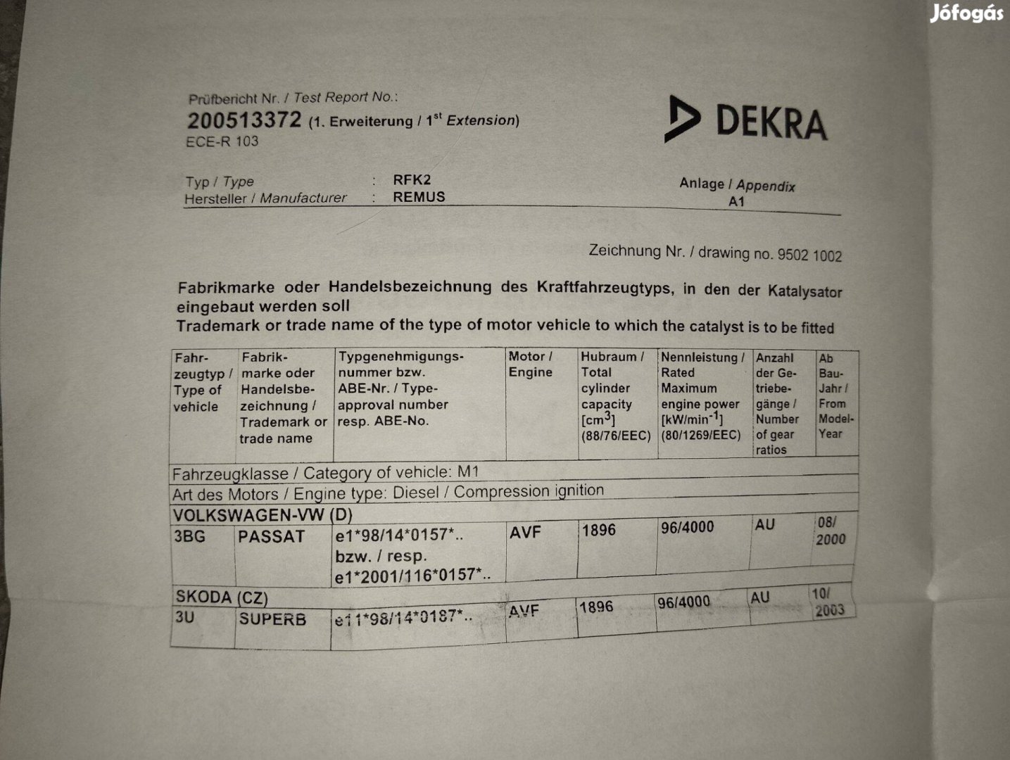 Audi Skoda 1.9 PD TDI 1.9pdtdi AVF katalizátor