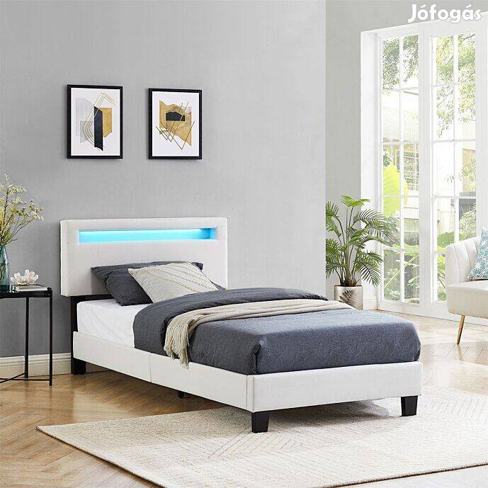 Austin 90 x 190 szövet heverő ágyráccsal és led fénnyel (fehér) 51429