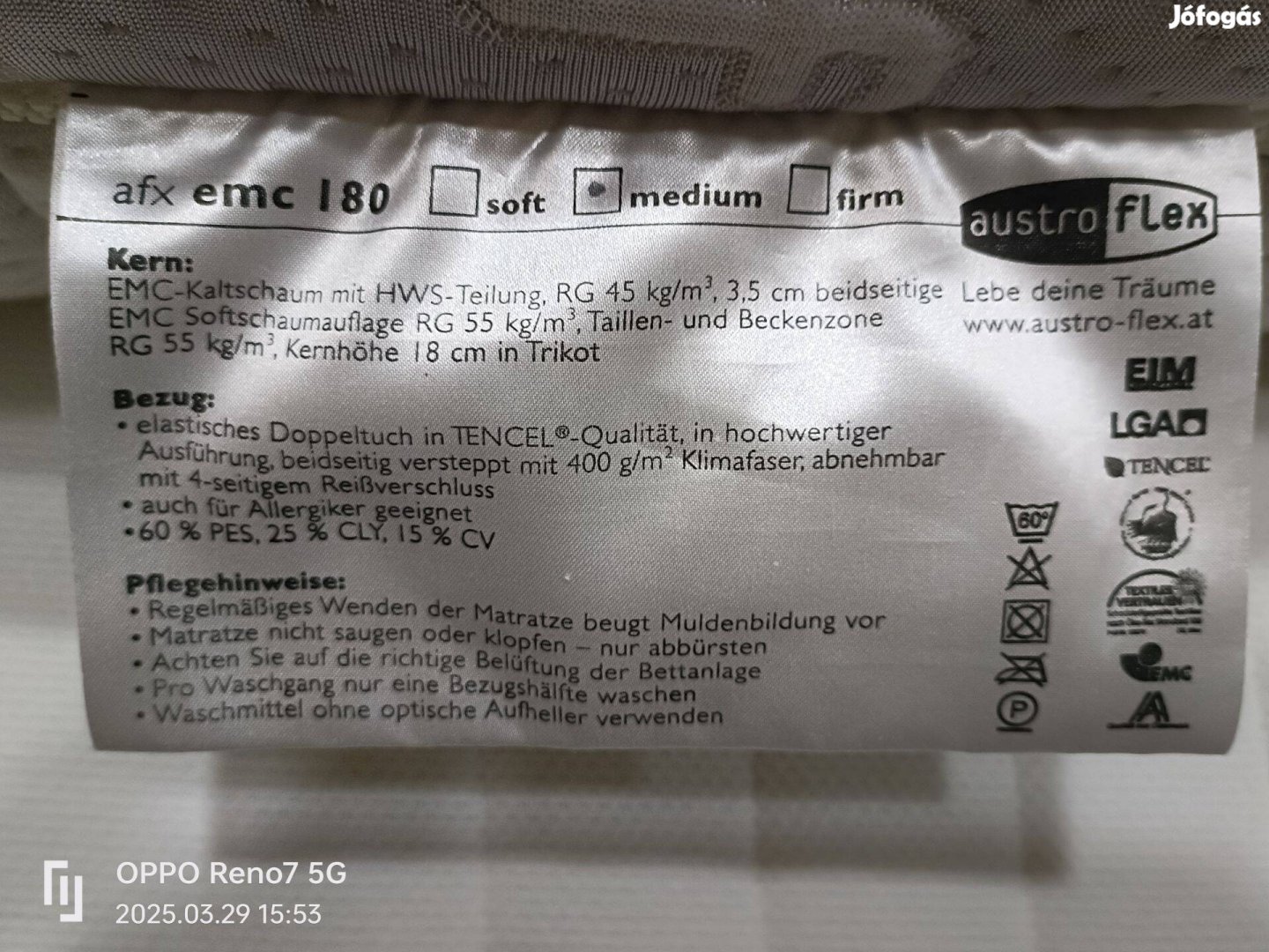 Austroflex EMC 180 Hideghab Matrac 80×200