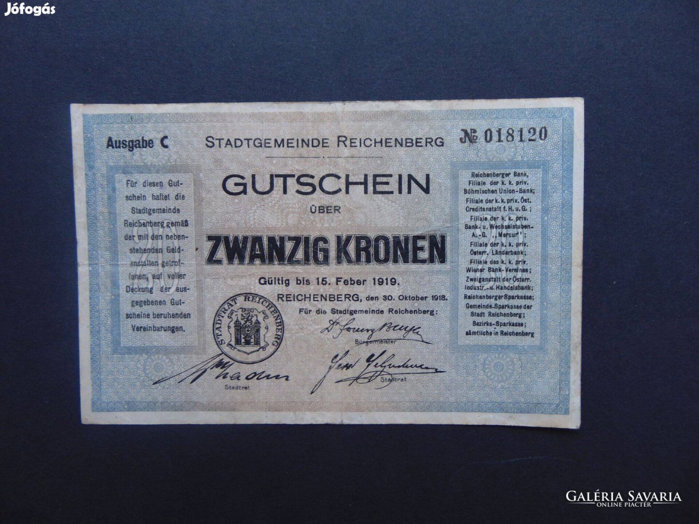 Ausztria 20 kronen - 20 korona 1919 bankjegy