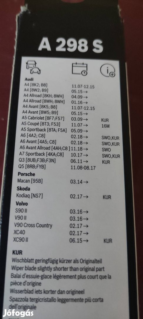 Autó ablaktörlő lapát ! Audi, Skoda, Volvo, Porschez jó.