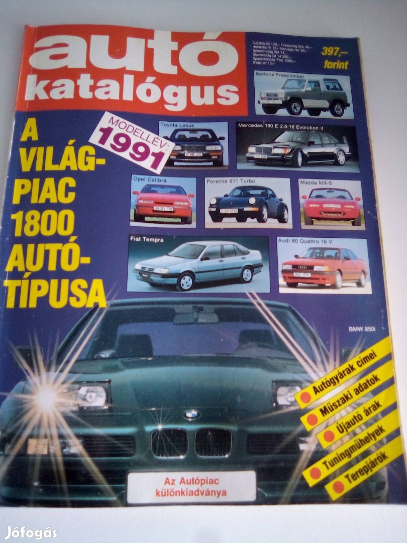 Autó katalógus 1991-es  eladó