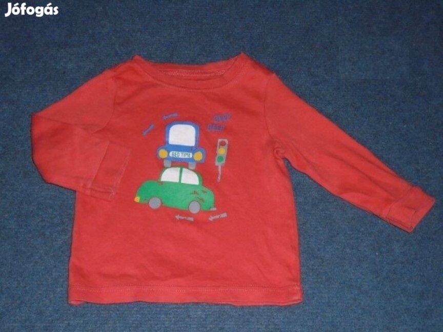 Autó mintás narancssárga hosszú ujjú póló felső 6-9 hó