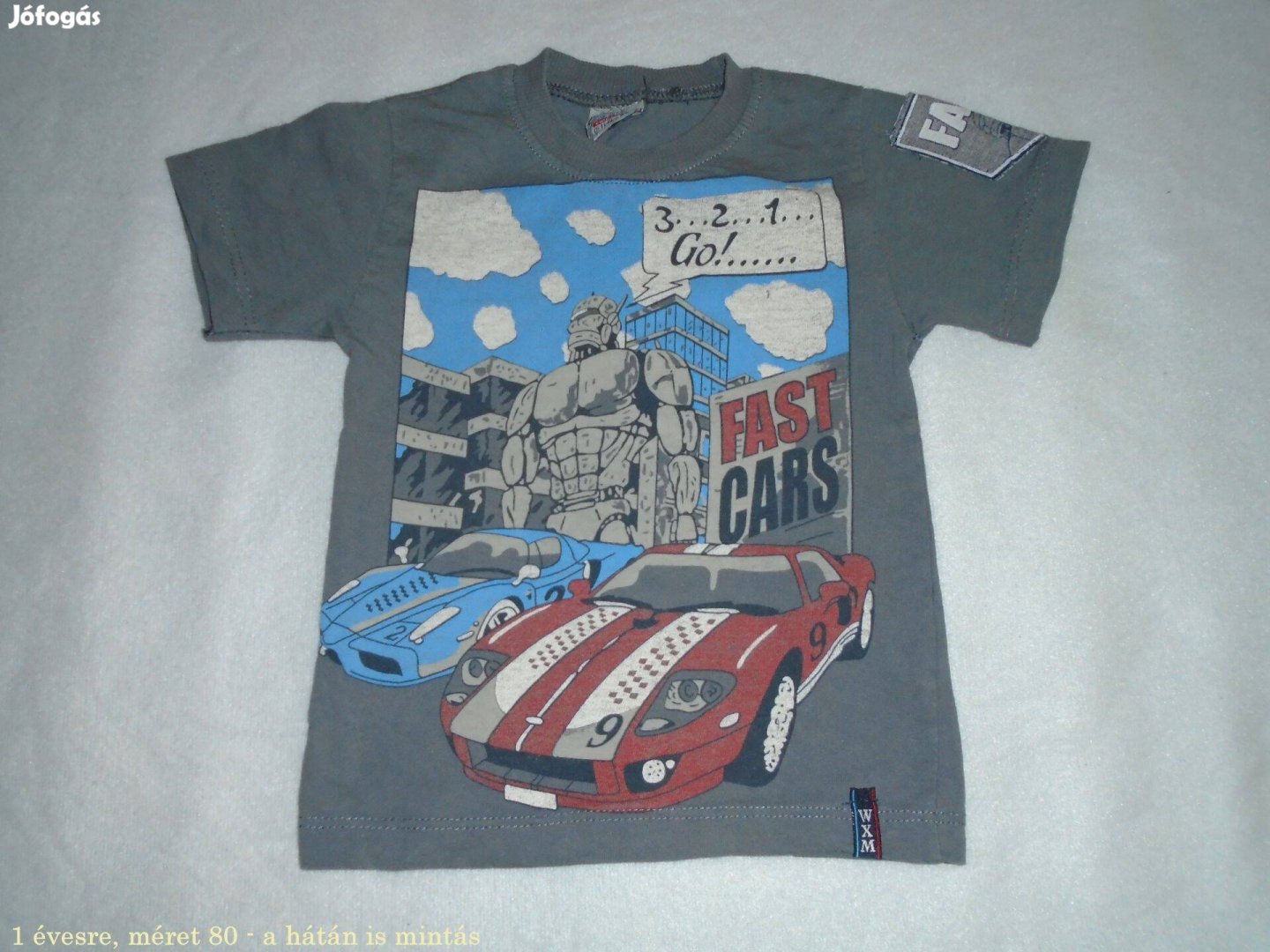 Autó mintás szürke színű póló 1 évesre méret 80