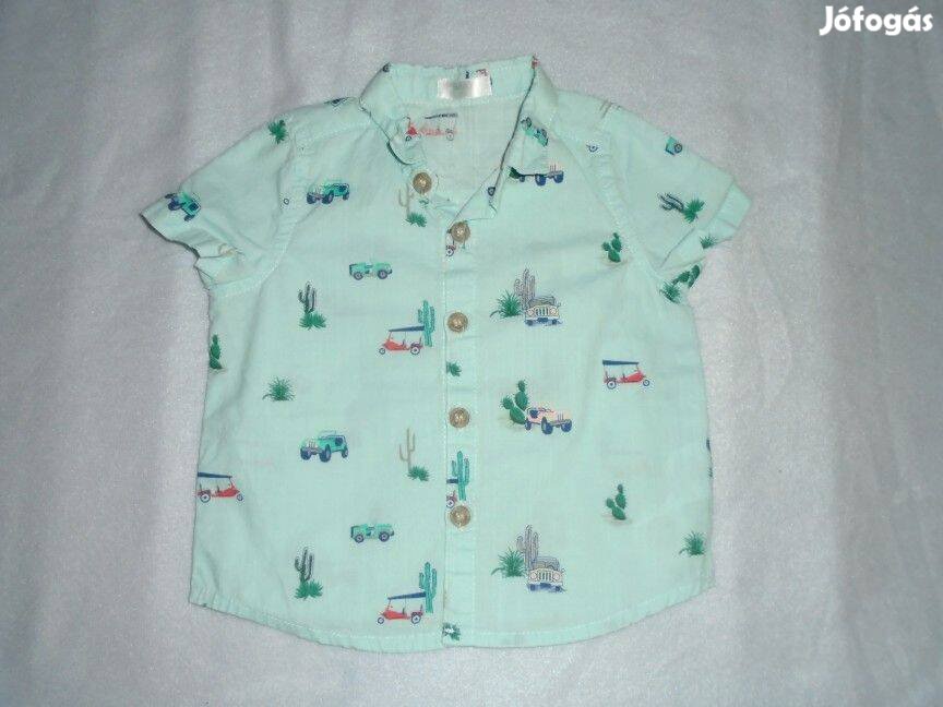 Autó mintás zöld rövid ujjú ing 6-9 hó méret 74