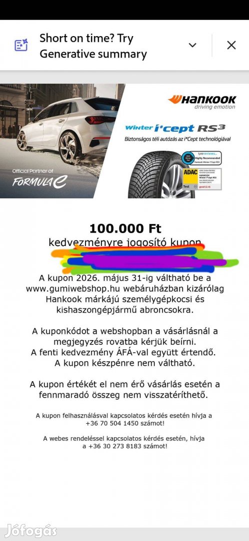 Autógumi hankook utalvány