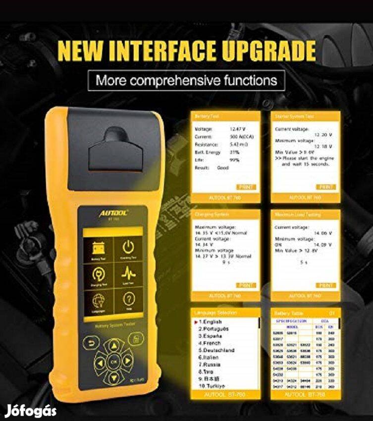 Autool BT760 akkumulátor (6V-24V) teszter, nyomtatóval