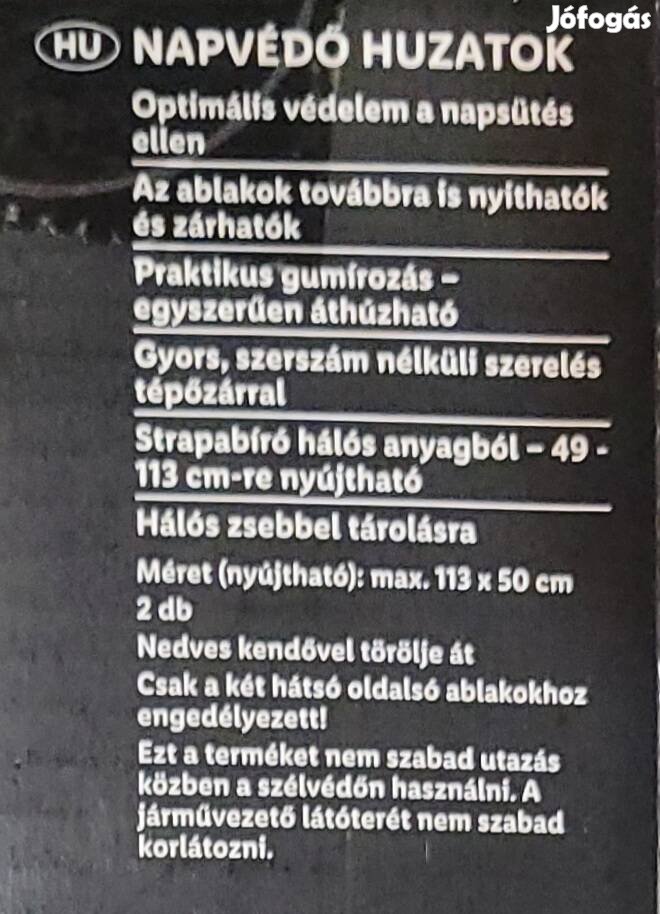Autós fekete napvédős huzat új