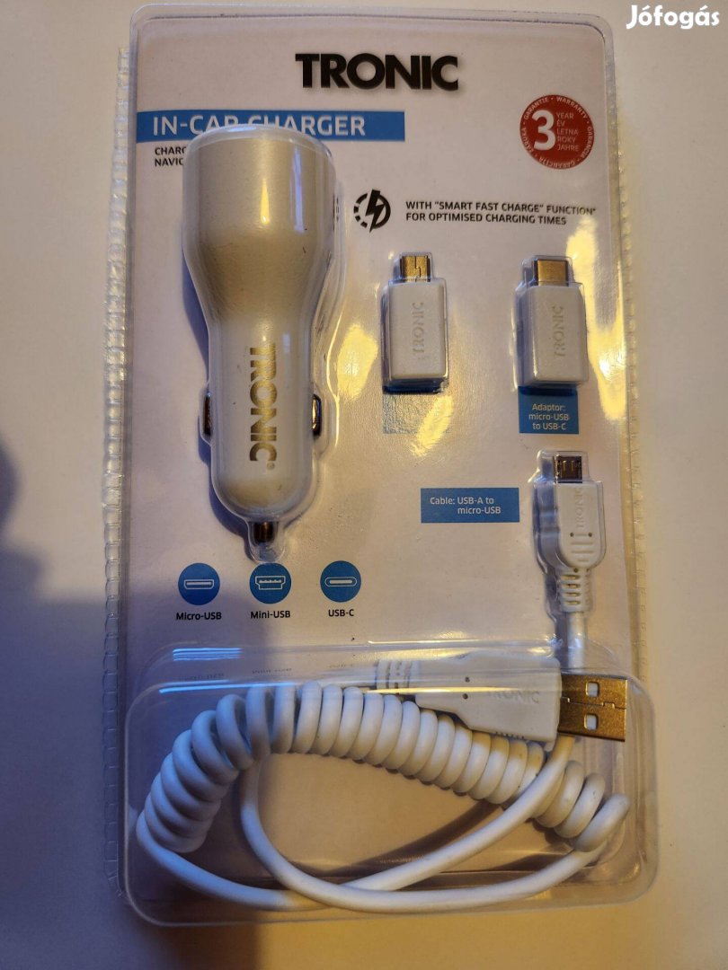 Autós szivargyújtó töltő + Kábel + Adapter Micro-USB Mini-USB USB-C
