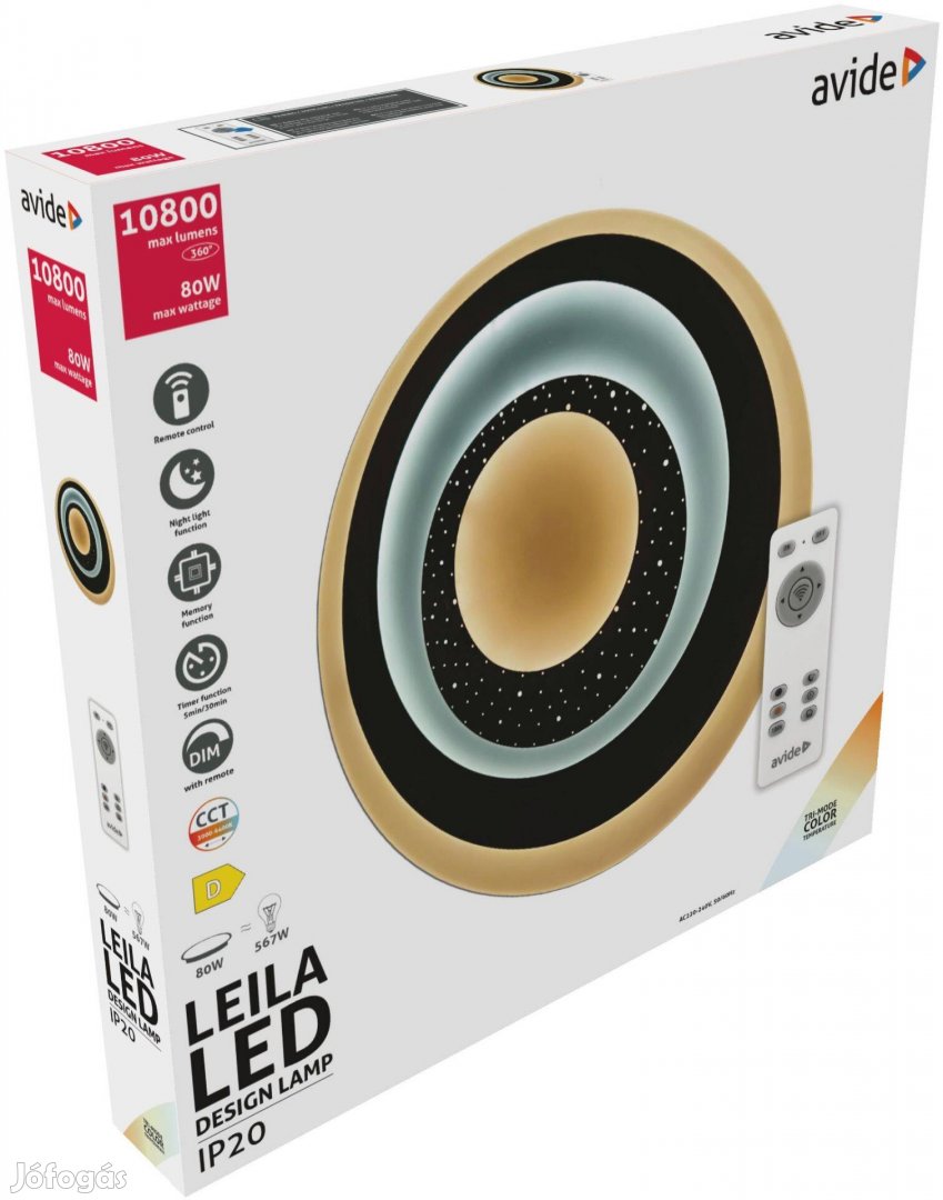 Avide Design Mennyezeti Lámpa Leila 80W RF Távirányítóval(Max.10800lm)