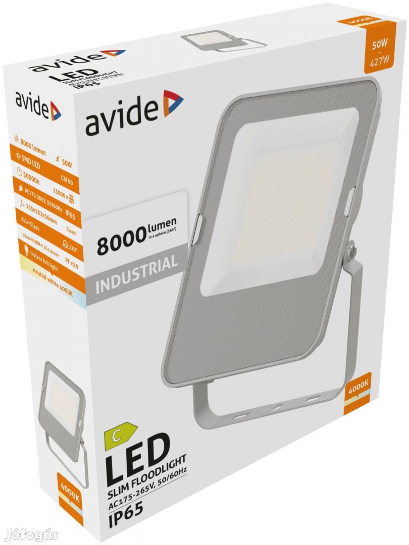 Avide LED Ipari Reflektor, szürke házas, SMD 50W NW 160lm/W 4000K IP65