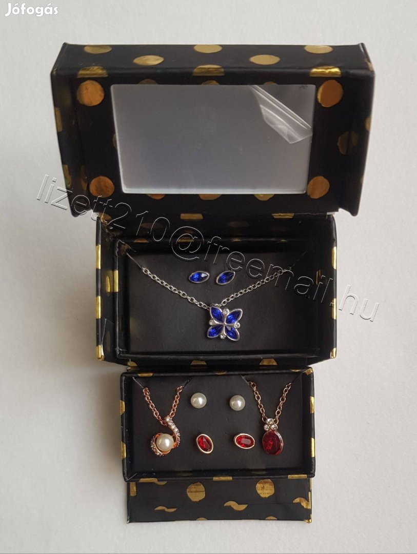 Avon ékszerdoboz 3 darabos nyaklánc fülbevaló szett kék