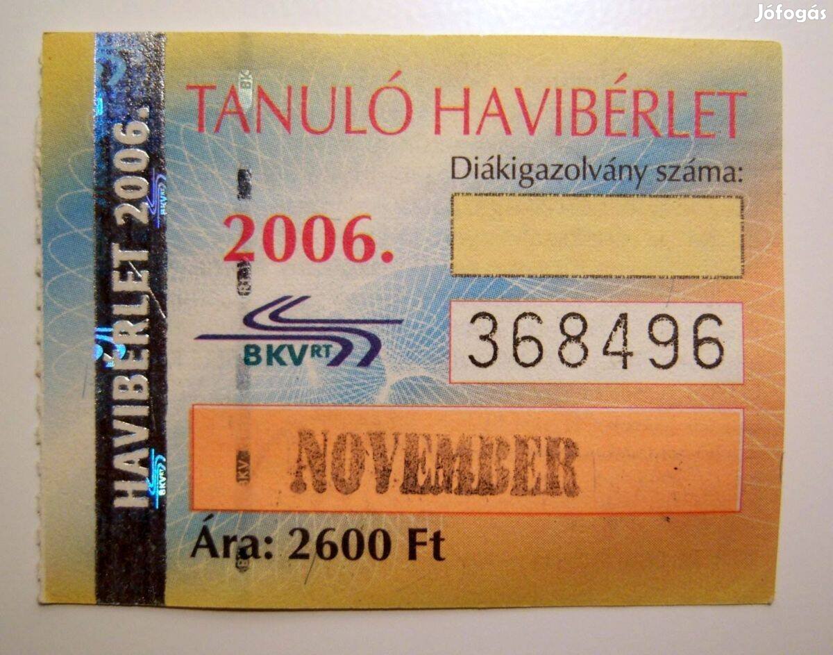 BKV Havibérlet Tanuló 2006 November (2képpel)