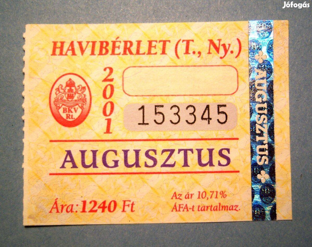 BKV Havibérlet (T.,Ny.) 2001 Augusztus (2képpel)