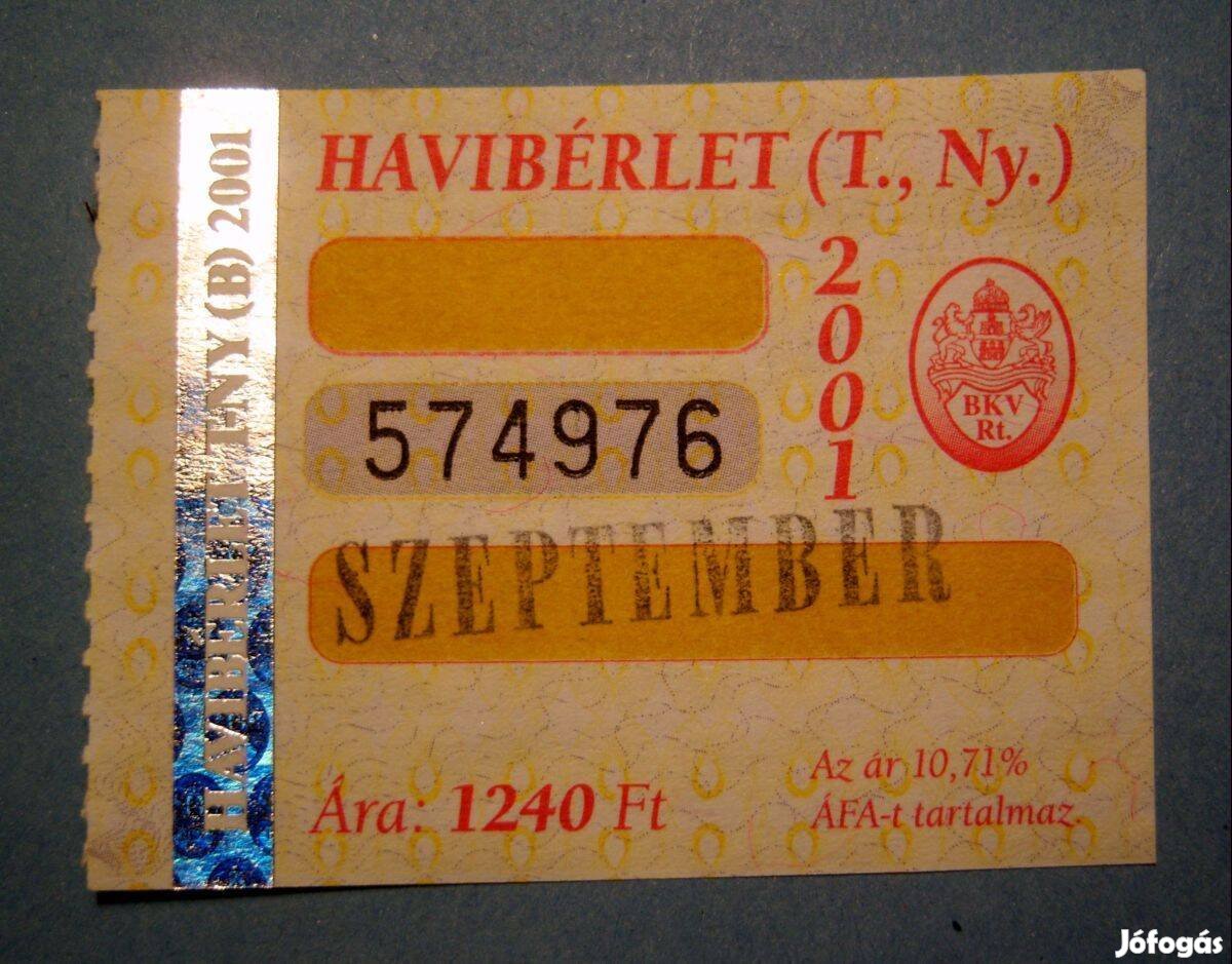 BKV Havibérlet (T.,Ny.) 2001 Szeptember (2képpel)