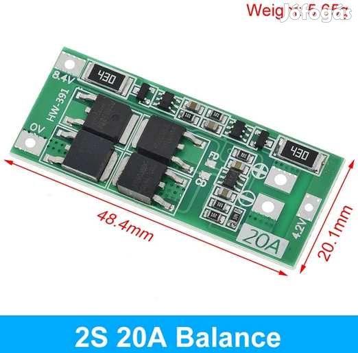 BMS   2S 7,4V 20A Ballanced Version Li-Ion  Akkupakkhoz (5374)