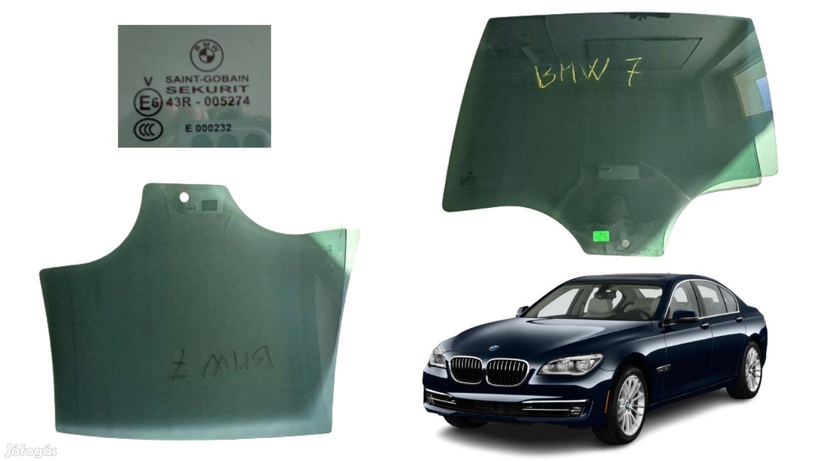 BMW 07-es sorozat F01 bal hátsó ajtóüveg, cikkszám 43R005274