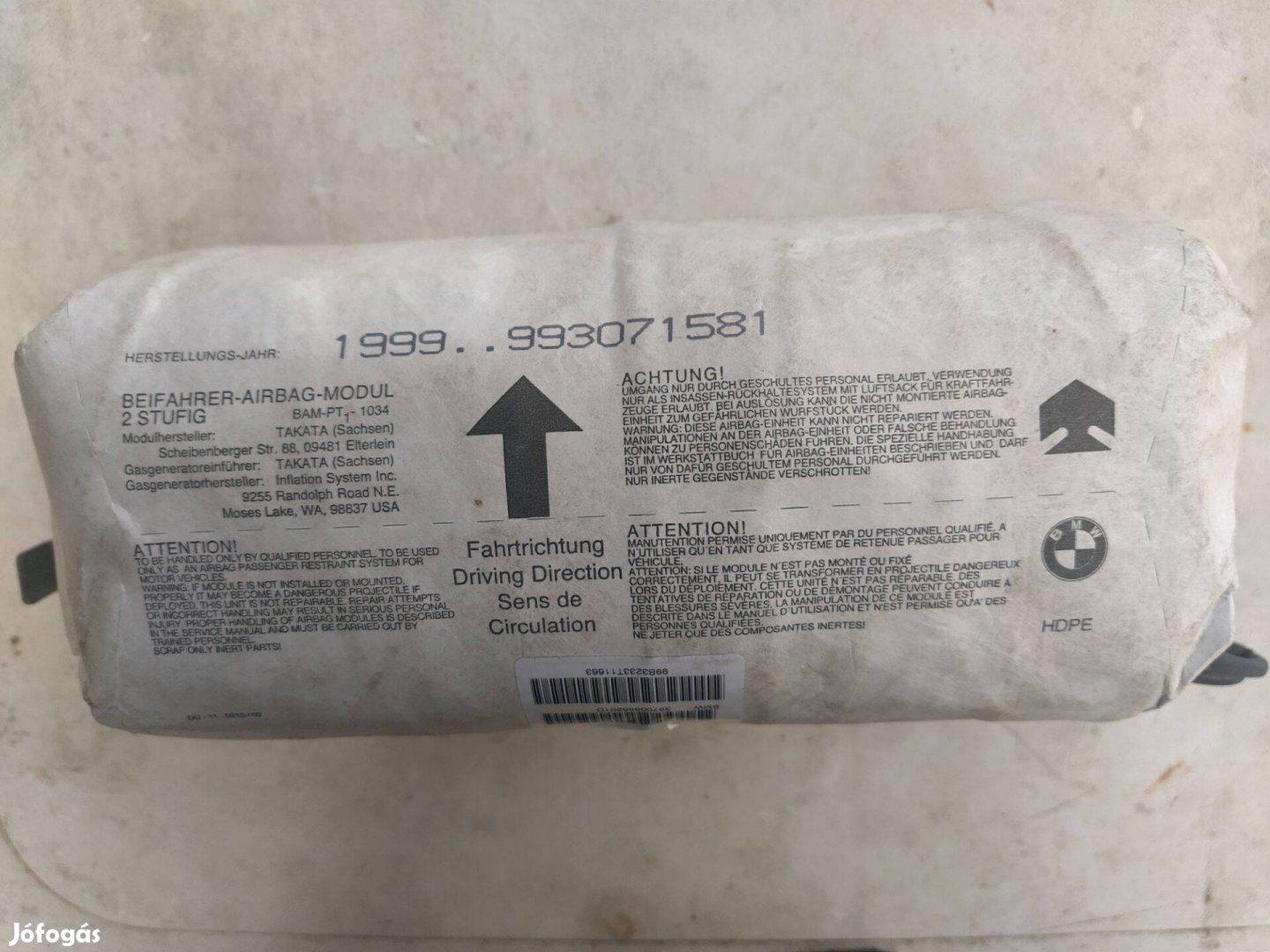 BMW E46 utasoldali légzsák