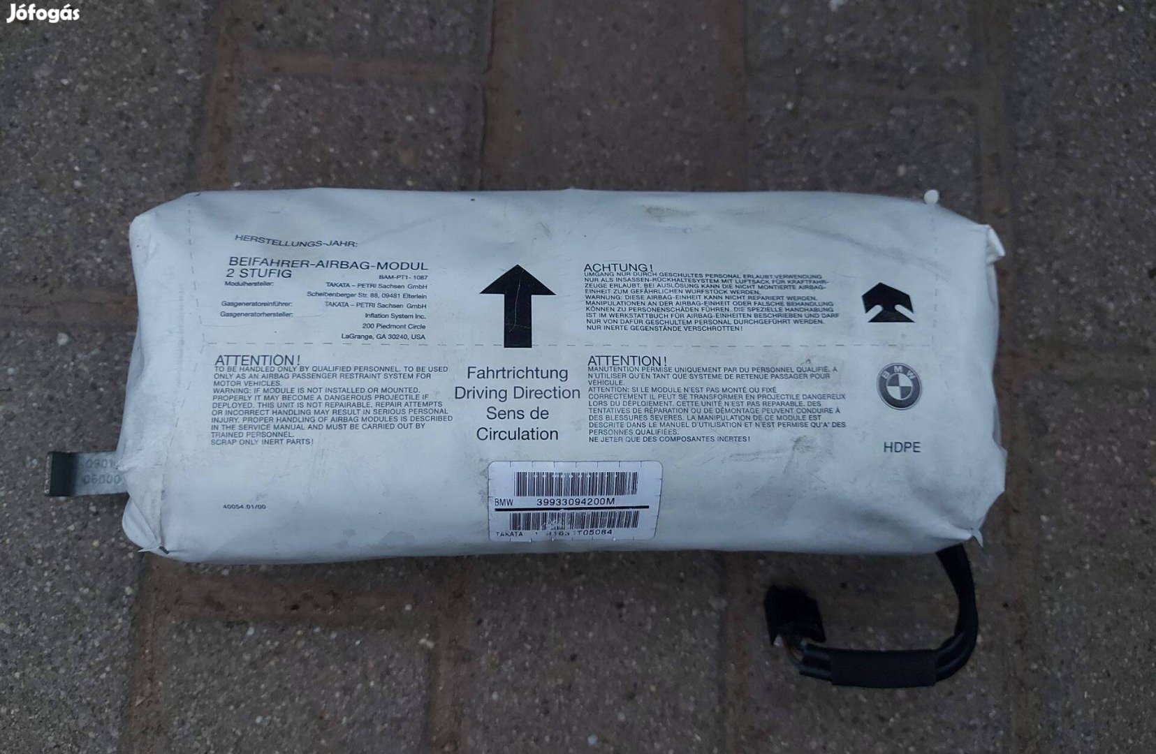 BMW E46 utasoldali légzsák, jobb első légzsák