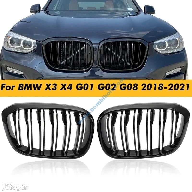 BMW G01, G02, G08, X3, X4 fényes fekete hűtőrács, vese