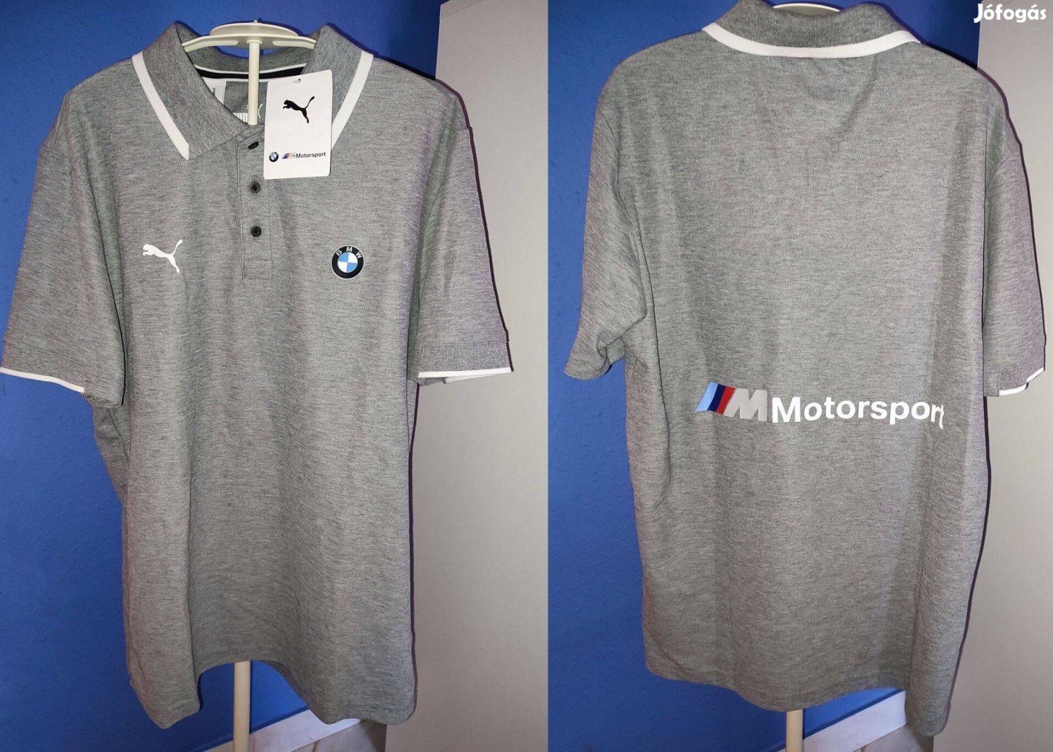 BMW Motorsport eredeti Puma szürke galléros póló (M)