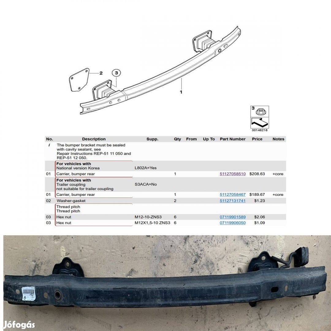 BMW e90 e91 lökhárító merevítő hátsó e90 318 320 325 330 335