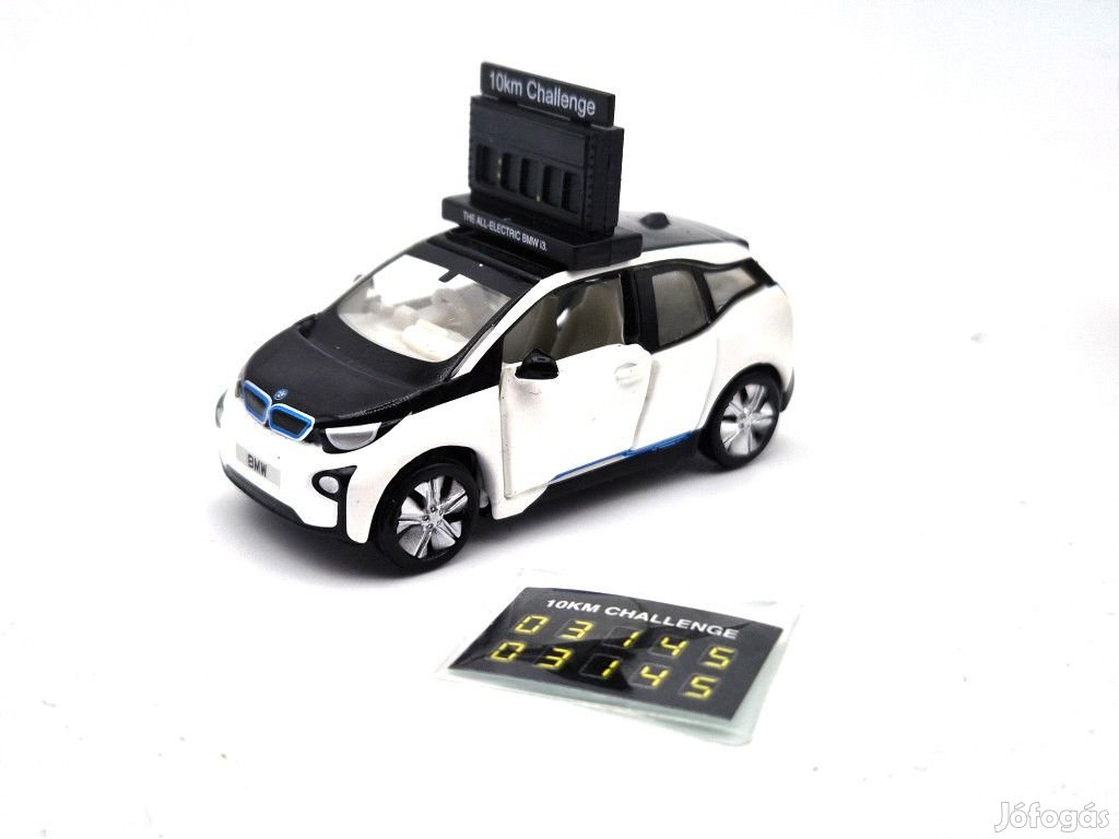 BMW i3 Marathon Clock Car - fehér -  Tini Toy - 1:64