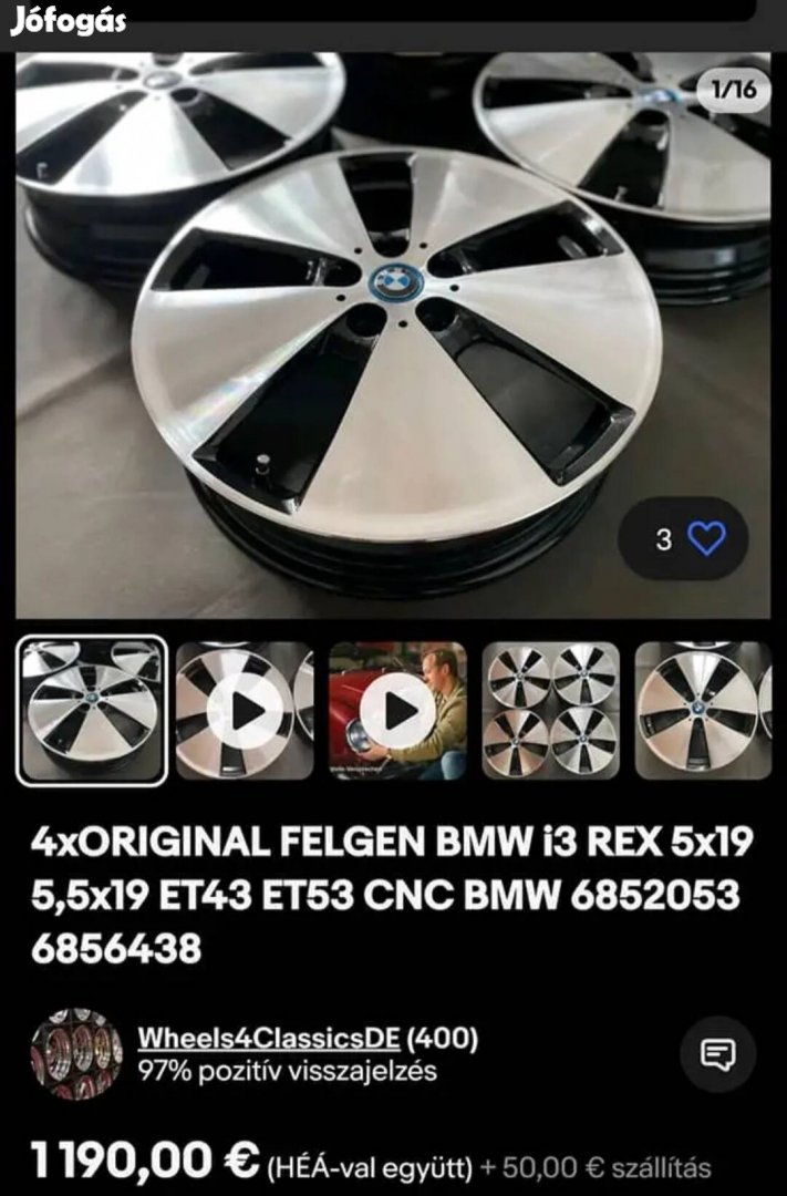BMW i3 gyári 19" alufelni szett eladó Bp-en