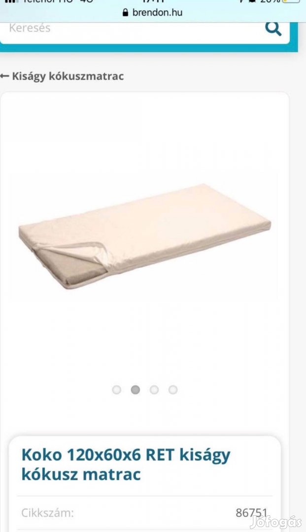 Baba kiságyba kókusz matrac 120x60x6 cm