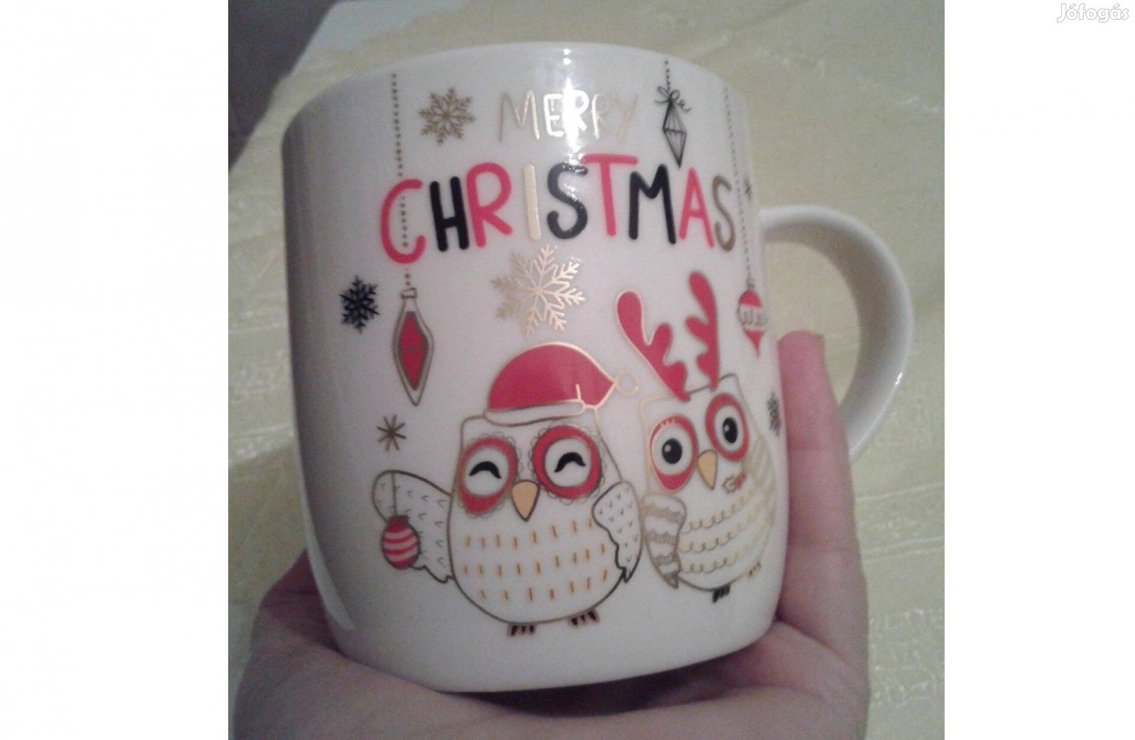 Baglyos arannyal festett porcelán karácsonyi bögre gyűjtemnyből