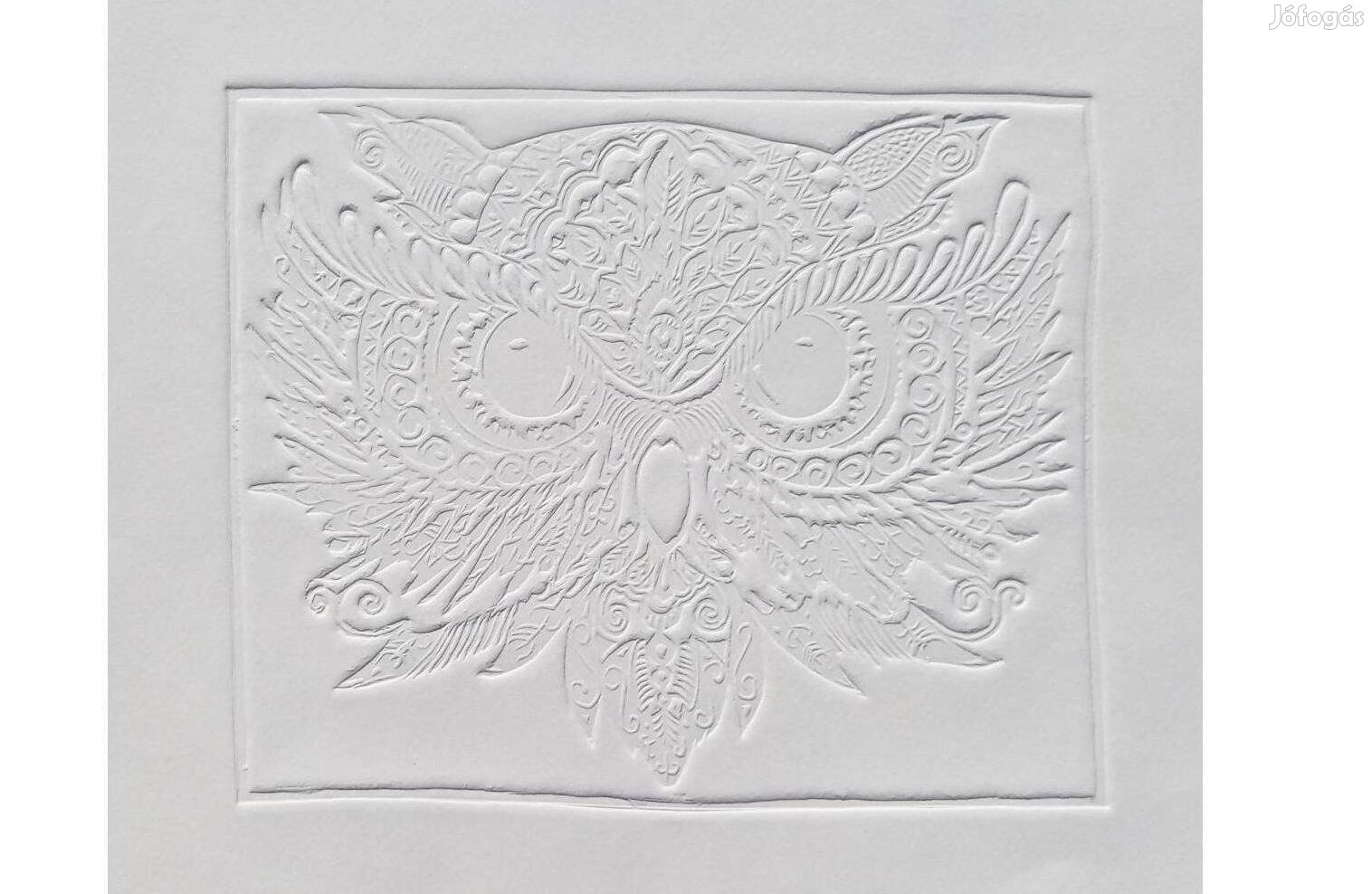 Bagoly dombornyomott grafika linó,linómetszet eredeti,kézzel