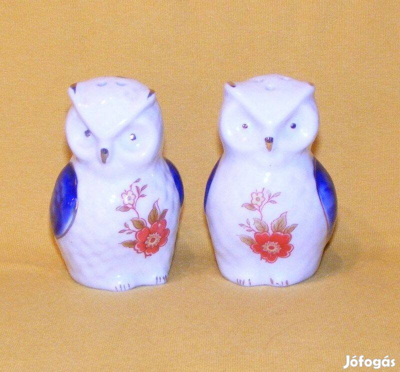 Bagoly porcelán só- és borsszóró