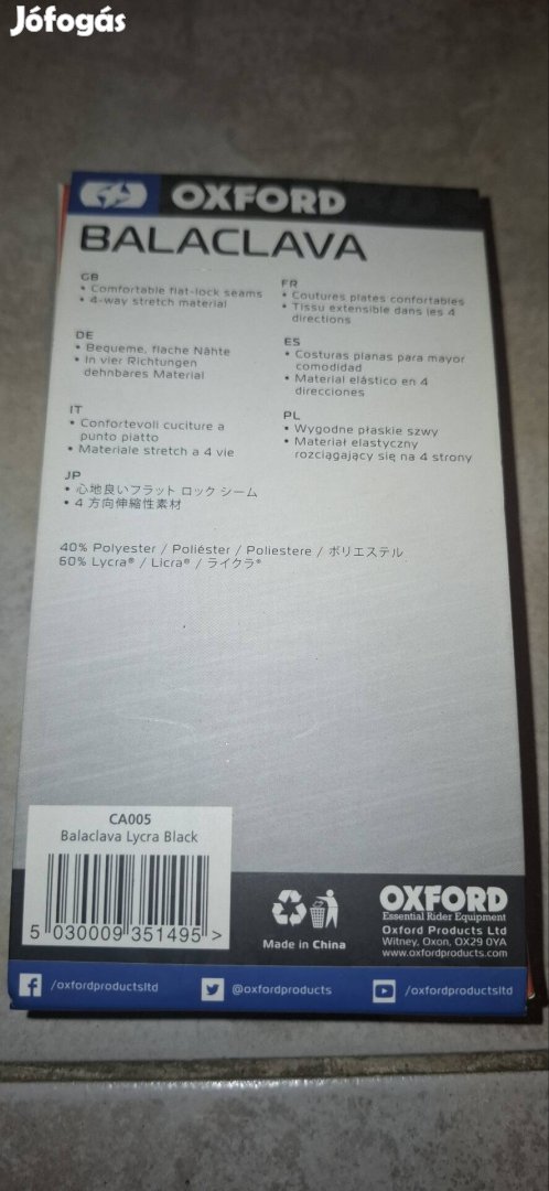 Balaclava motoros maszk