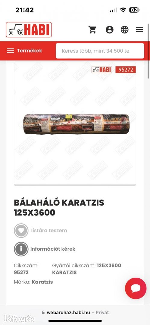 Bálaháló Karatzis 125X3600 bála Mtz zetor 