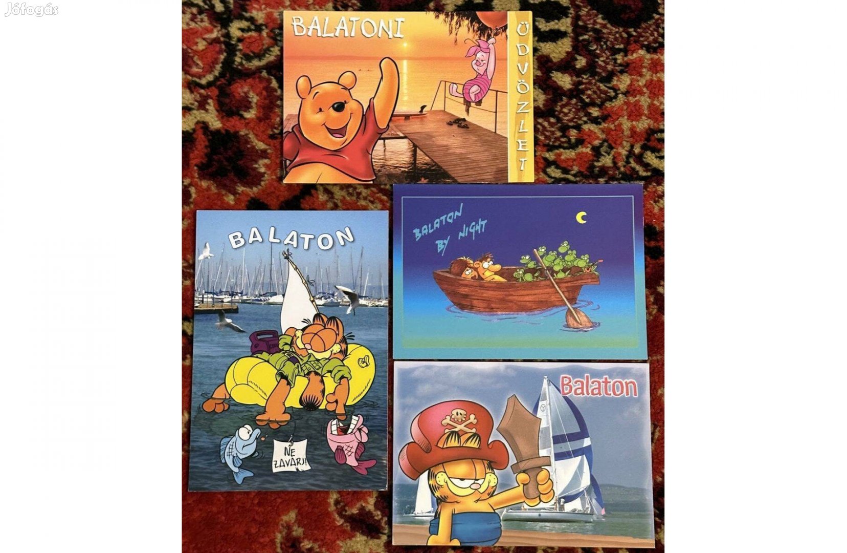 Balaton üdvözlet 4 db Garfield Disney Micimackó képeslap együtt