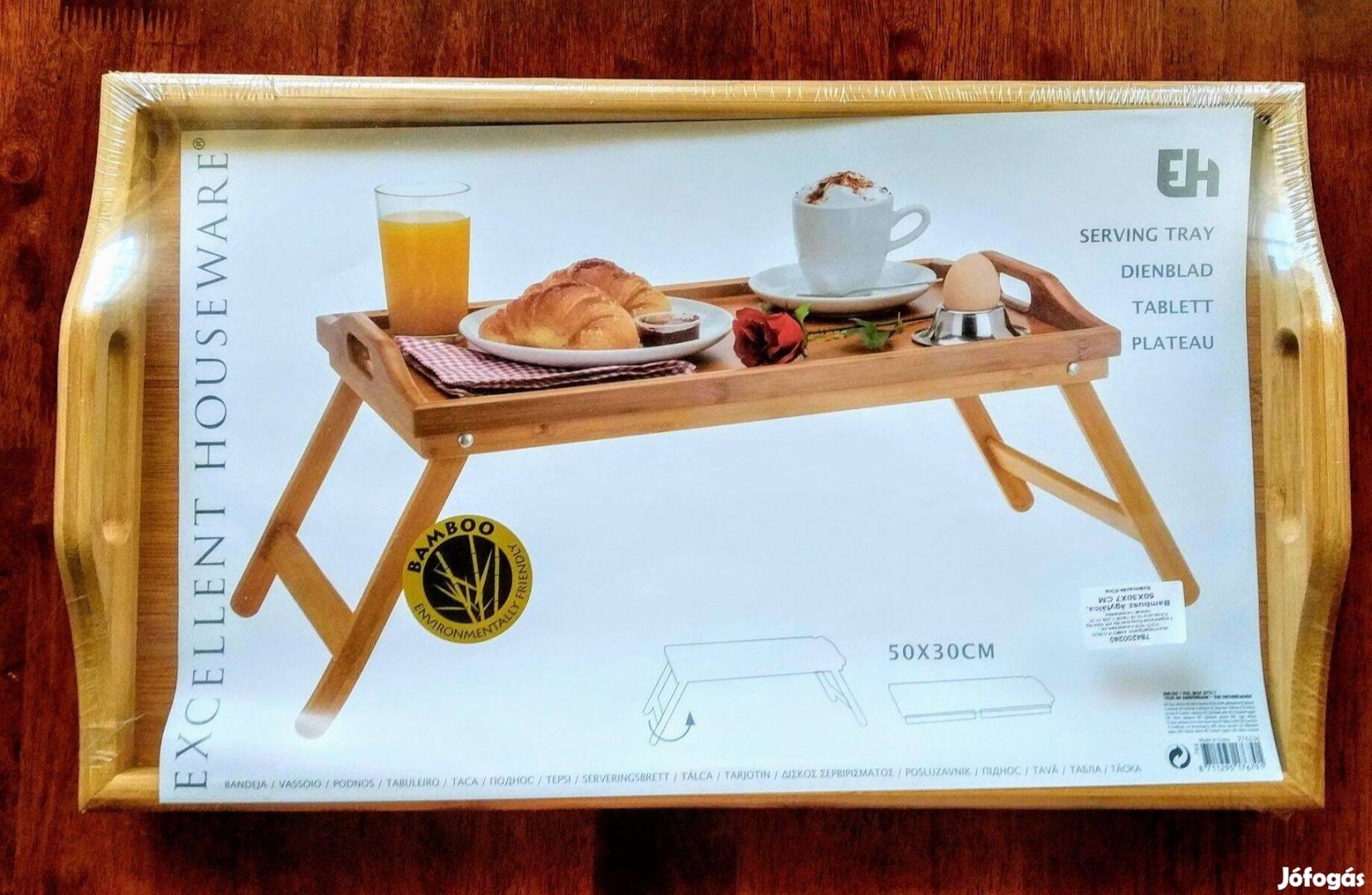 Bambusz tablet Asztalka Reggeliző Ágyba teraszra STB Új 50x30 cm