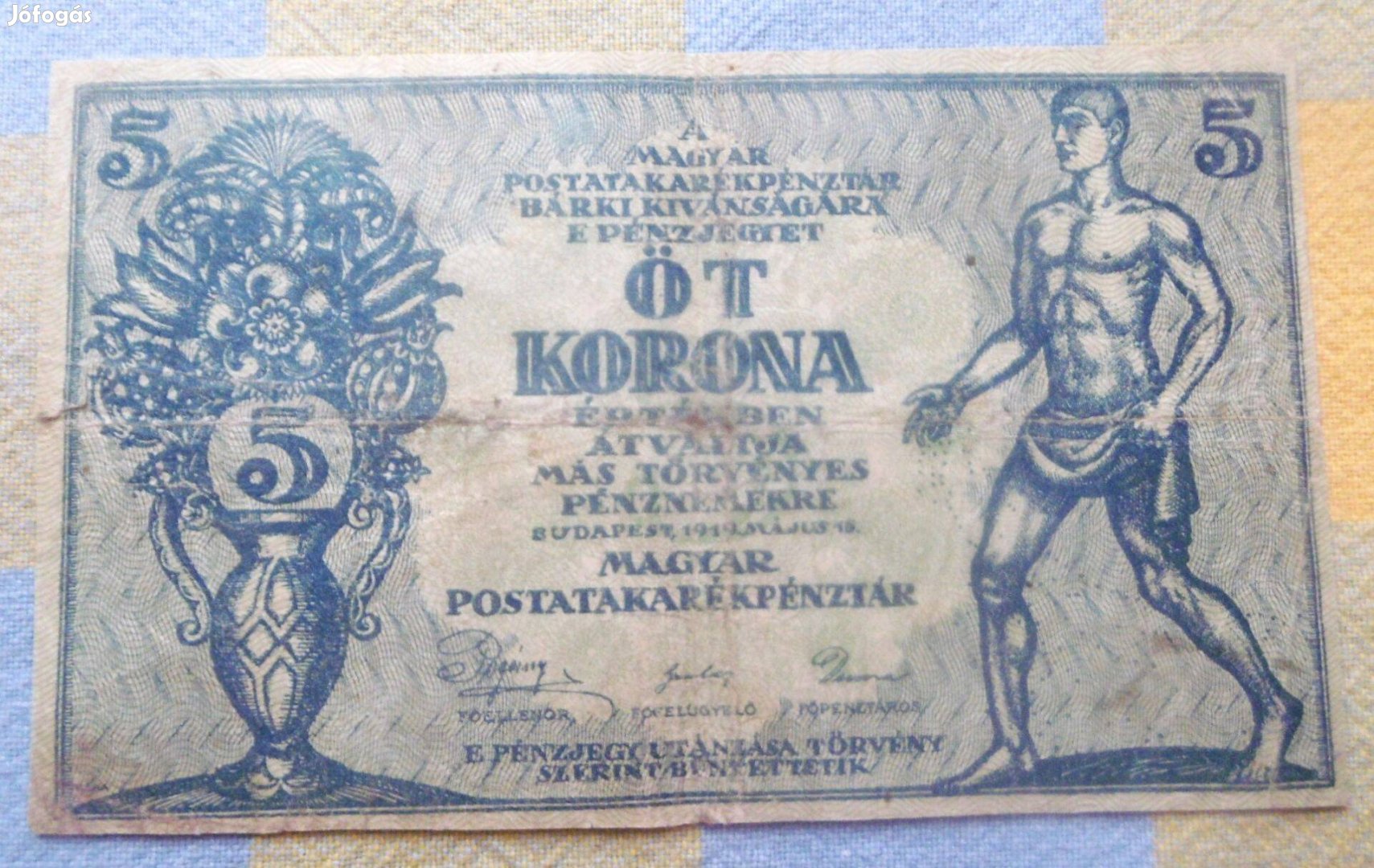 Bankjegy 5 Korona 1919 Tanácsköztársaság T2-3