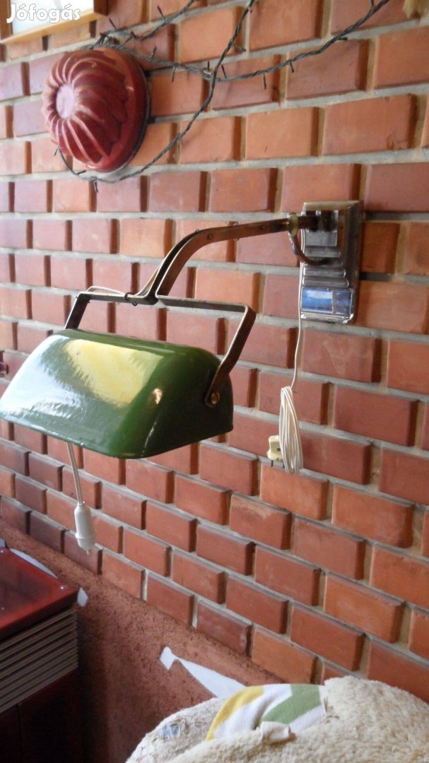 Banklámpa asztalra vagy falra is, lámpa "tolltartós" antik króm német