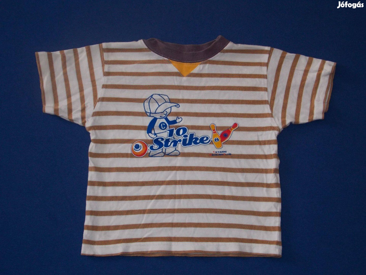 Barna csíkos, bowling figurás póló 86-os, 1-2 évesre