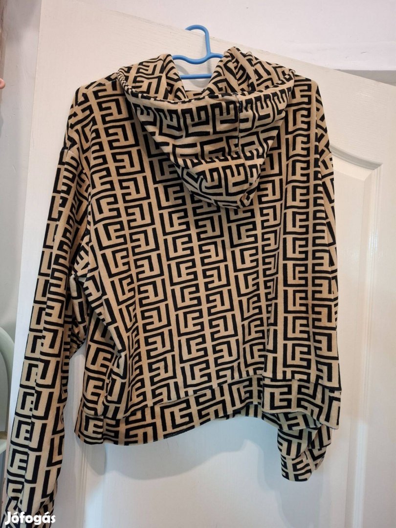 Barna fekete női puha kapucnis pulóver M es