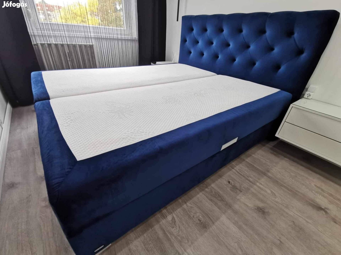 Bársony kék Boxspring ágy 180x200cm