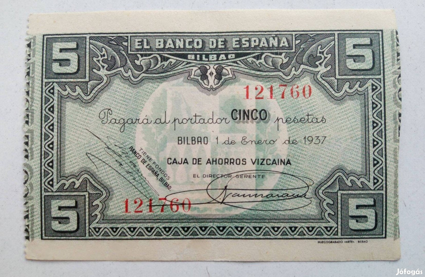 Baszkföld Bilbao 5 peseta 1937 spanyol polgárháború