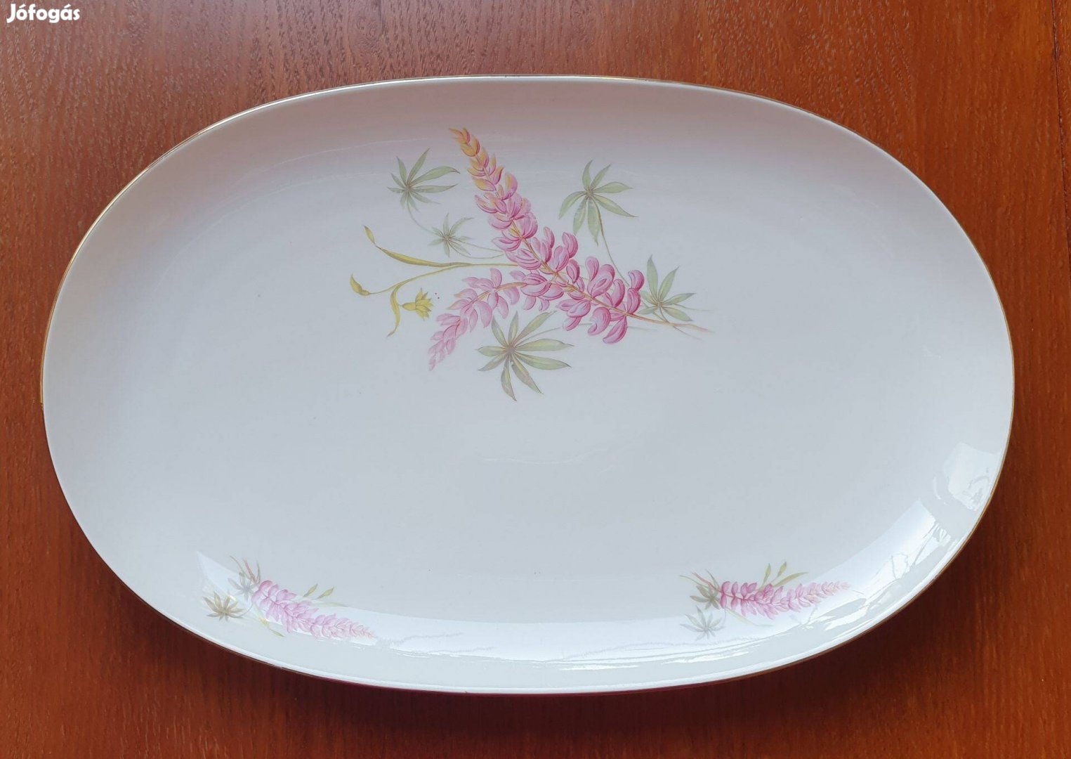Bavaria német porcelán tálaló tál tányér arany széllel virág mintával