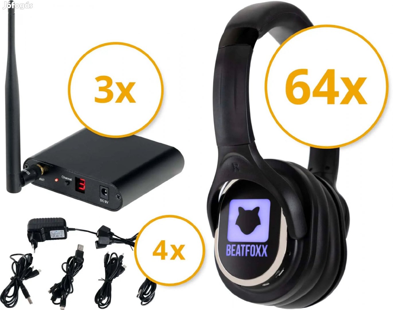 Beatfoxx SCBS-643 Silent Disco V2 Parti Készlet 64 Fejhallgatóval és
