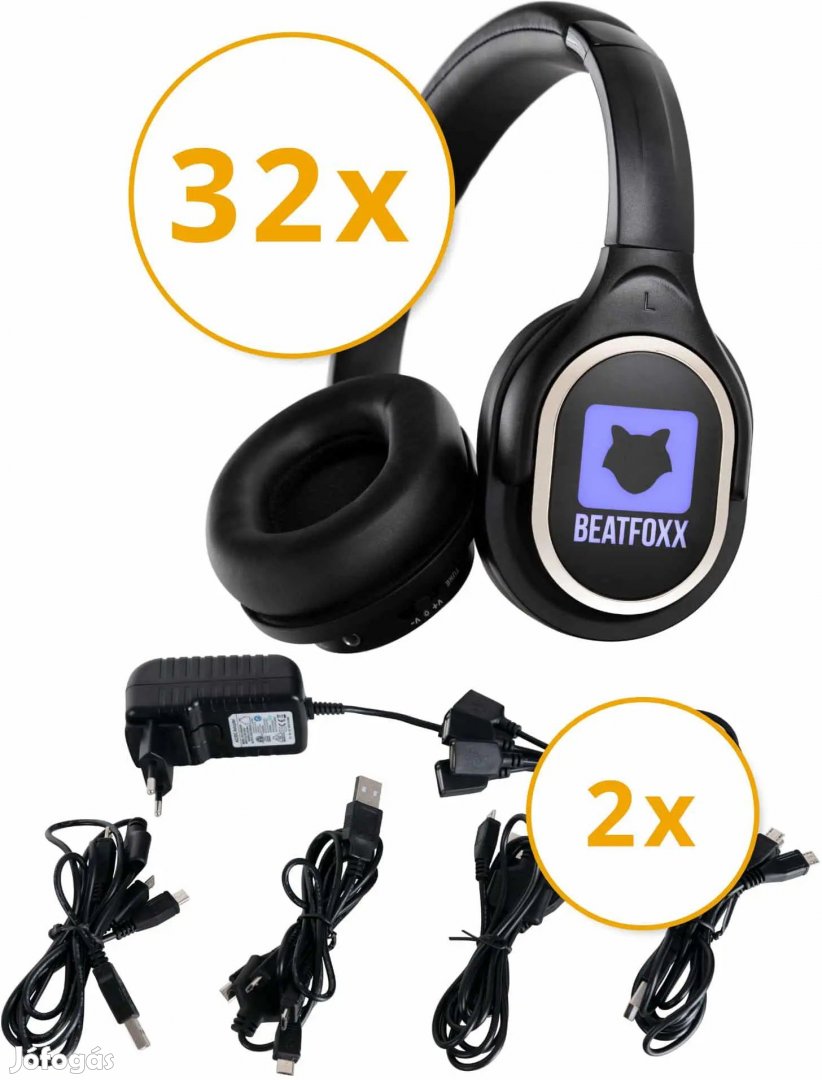 Beatfoxx SDH-340/32 Silent Disco V2 Fejhallgató Készlet + 2 Töltő