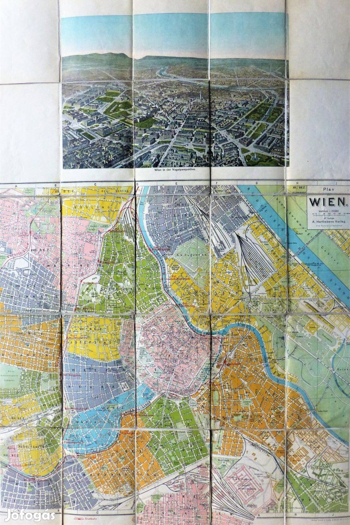 Bécs régi térkép panoráma térképpel vászonra kasírozva