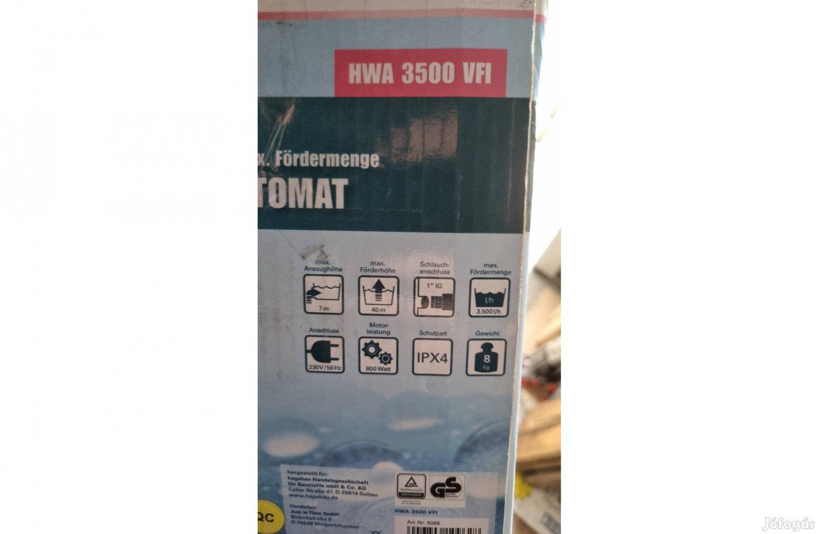 Beépített előszűrővel és nyomáskapcsolóval 800W-os kerti szivattyú