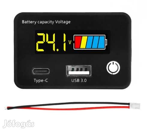 Beépíthető Kapacítás és Feszültségmérő DC 8-30V-ig USB (5776