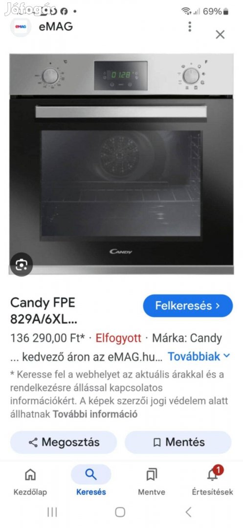 Beépíthető sütő Candy