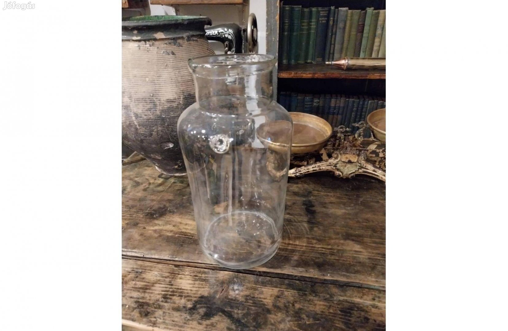 Befőttes huta üveg, régi pecsétes fújt üveg 5 literes